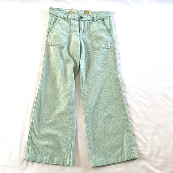 Pilcro and the Letterpress Pants - Pilcro green linen pants Womens 8 wide leg mid rise spring embroidered casual